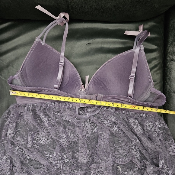 La Vie en Rose Elegant Lace Babydoll Lingerie in Purple LavenderPadded Hook Sz L - Picture 8 of 13